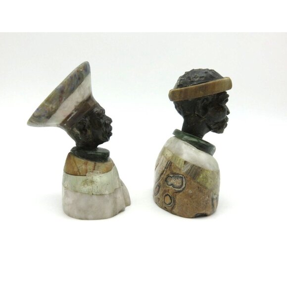 Small Stone Bust Set Colourful Hand Carved in Zimbabwe Africa 3.5" and 3.1" Tall - Picture 2 of 8